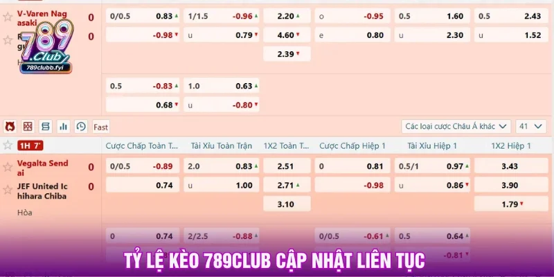 Sảnh thể thao cập nhật tỷ lệ liên tục tại 789CLUB 